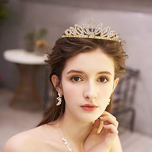 Princess Crystal Tiara Crown with Comb Women Girls Cosplay Party Queen Bridal Wedding Hair Jewelry Headband 5.5'' Gold