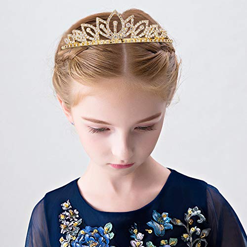 Princess Crystal Tiara Crown with Comb Women Girls Cosplay Party Queen Bridal Wedding Hair Jewelry Headband 5.5'' Gold