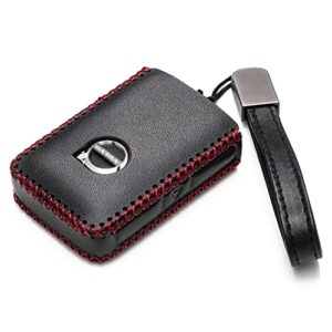 Vitodeco Genuine Leather Smart Key Fob Case Compatible with Volvo XC40, XC60, XC90, S90, S60, V60, V90 2019-2023 (4-Button, Black/Red)
