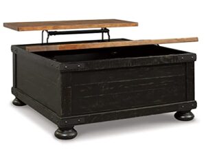 signature design by ashley valebeck farmhouse lift top coffee table with storage, distressed brown & black finish, 36 in x 36 in x 18 in