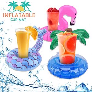 Inflatable Drink Floats, Blovec 8 Pack Inflatable Drink Holders Cup Coasters Swimming Drink Holder with Air Pump for Summer Pool Party