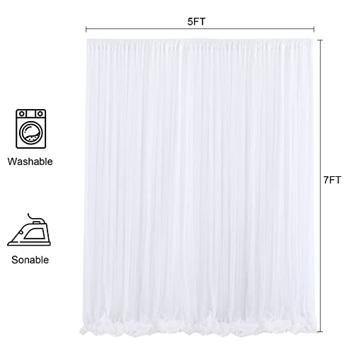 White Tulle Backdrop Curtain for Parties Wedding Baby Shower 3 Layers Sheer White Photo Curtains Backdrop Fabric Drapes Panels Decoration for Photography Bridal Shower 5ft x 7ft