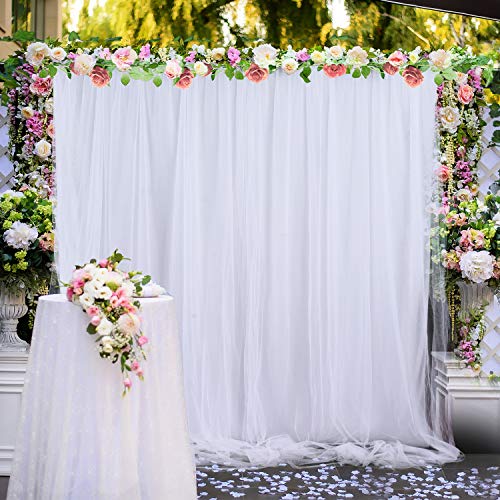 White Tulle Backdrop Curtain for Parties Wedding Baby Shower 3 Layers Sheer White Photo Curtains Backdrop Fabric Drapes Panels Decoration for Photography Bridal Shower 5ft x 7ft