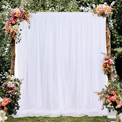 White Tulle Backdrop Curtain for Parties Wedding Baby Shower 3 Layers Sheer White Photo Curtains Backdrop Fabric Drapes Panels Decoration for Photography Bridal Shower 5ft x 7ft