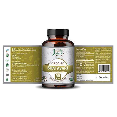 Just Jaivik Organic Shatavari Tablets - A Dietary Supplements - 750 mg (Pack 90 Organic Tablets) | Rejuvenation for Vata and Pitta | Women's Health Supplement