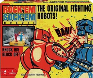mattel games rock 'em sock 'em robots kids game, fighting robots with red rocker & blue bomber, knock his block off (amazon exclusive)