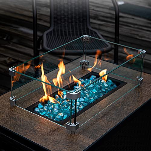 GASPRO 20 Pound Fire Glass Diamonds 1 Inch, Fire Pit Glass Rocks for Gas Fireplace and Fire Pit, Caribbean Blue, High Luster