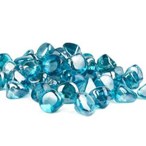 GASPRO 20 Pound Fire Glass Diamonds 1 Inch, Fire Pit Glass Rocks for Gas Fireplace and Fire Pit, Caribbean Blue, High Luster