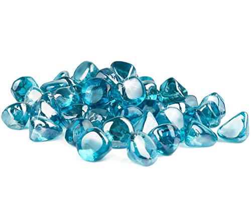 GASPRO 20 Pound Fire Glass Diamonds 1 Inch, Fire Pit Glass Rocks for Gas Fireplace and Fire Pit, Caribbean Blue, High Luster