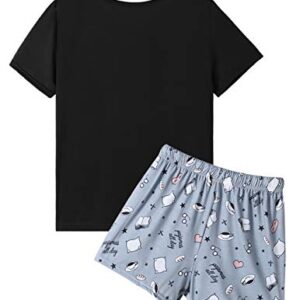 VENTELAN Pajama Set For Women Cute PJS Summer Short Sleeve Shorts Sleepwear M Grey