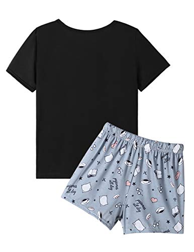 VENTELAN Pajama Set For Women Cute PJS Summer Short Sleeve Shorts Sleepwear M Grey