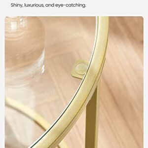 VASAGLE Round Side Table, Glass End Table with Metal Frame, Gold Coffee Table with Modern Style, for Living Room, Balcony, Bedroom, Gold Color