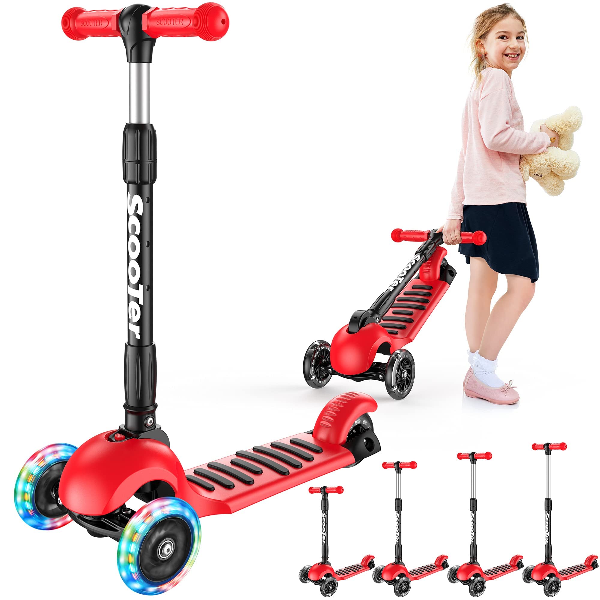 Banne Scooter Height Adjustable Lean to Steer Flashing PU Wheels 3 Wheel Kick Scooters for Kids Boys Girls