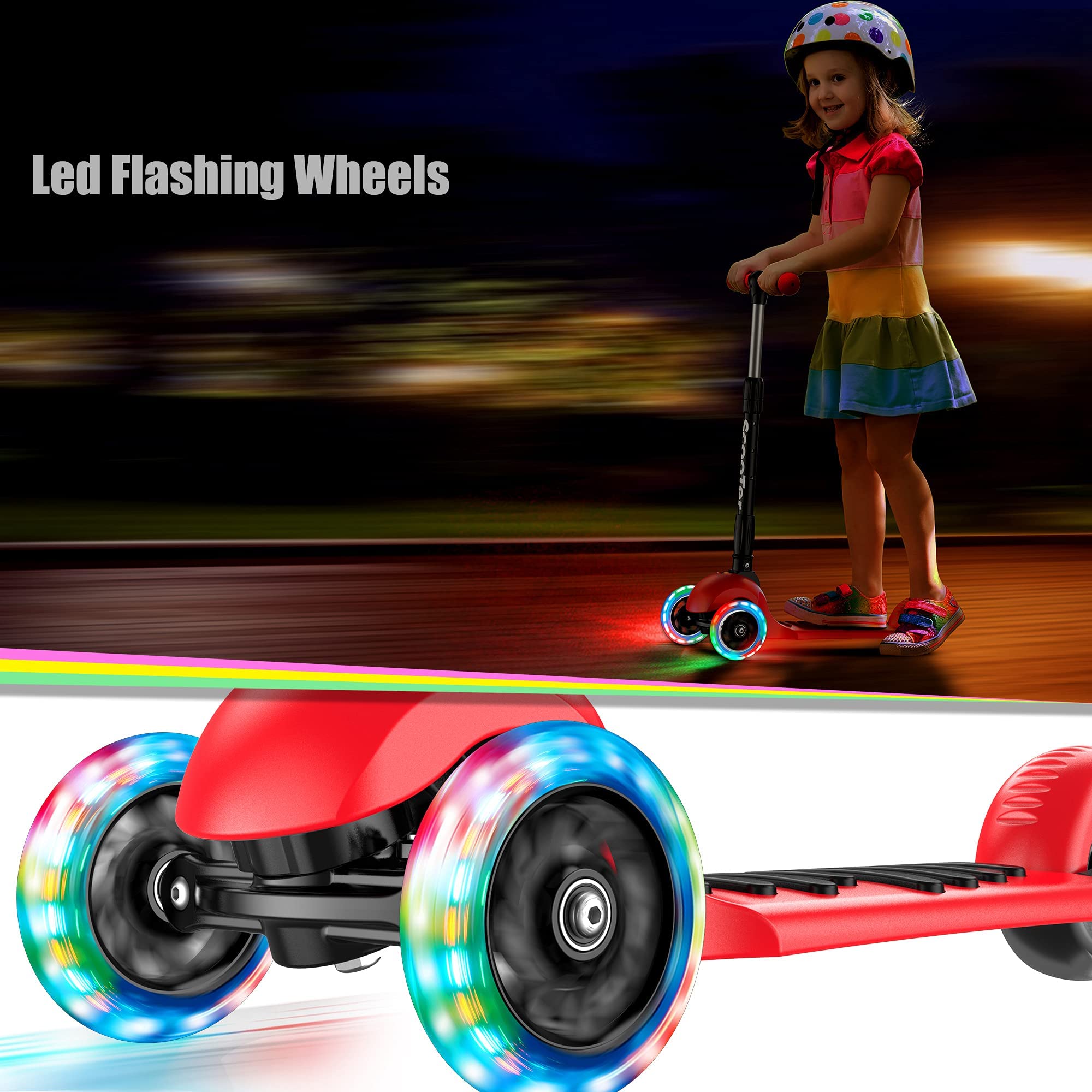 Banne Scooter Height Adjustable Lean to Steer Flashing PU Wheels 3 Wheel Kick Scooters for Kids Boys Girls