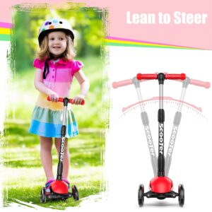 Banne Scooter Height Adjustable Lean to Steer Flashing PU Wheels 3 Wheel Kick Scooters for Kids Boys Girls