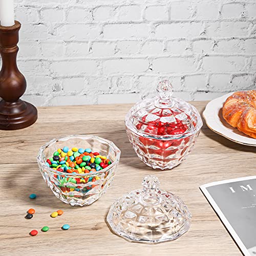 ComSaf Glass Candy Dish with Lid Decorative Candy Bowl, Crystal Covered Candy Jar for Home Office Desk, Set of 1 (Diameter:4.5 Inch)