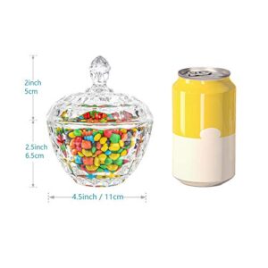 ComSaf Glass Candy Dish with Lid Decorative Candy Bowl, Crystal Covered Candy Jar for Home Office Desk, Set of 1 (Diameter:4.5 Inch)