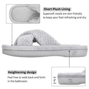 DL Women's Open Toe Cross Band Slippers, Memory Foam Slip on Home Slippers for Women with Indoor Outdoor Arch Support Rubber Sole, Gray, 7-8