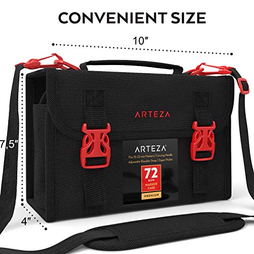 Arteza Art Markers Organizer (72 Slots), Carrying Case for Travel & Storage with Zipper Pocket, Handle, Removable & Adjustable Strap, Art Supplies for Artists and Beginners