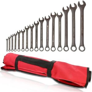 abn standard wrenches set - 16 piece sae combination wrench set 1/4in to 1-1/4in sae wrench set with roll up pouch