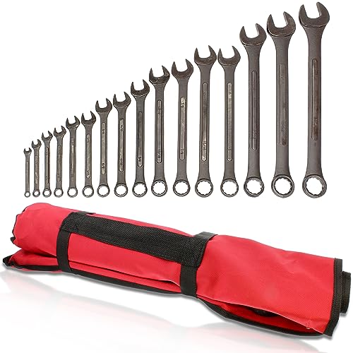 ABN Standard Wrenches Set - 16 Piece SAE Combination Wrench Set 1/4in to 1-1/4in SAE Wrench Set with Roll Up Pouch