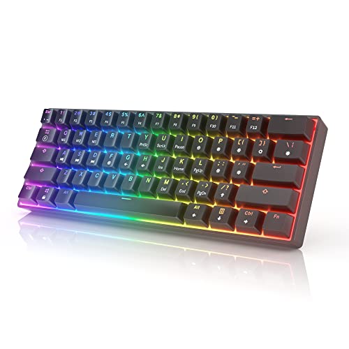 HK GAMING GK61 Mechanical Gaming Keyboard 60 Percent | 61 RGB Rainbow LED Backlit Programmable Keys | USB Wired | for Mac and Windows PC | Hotswap Gateron Optical Red Switches | Black