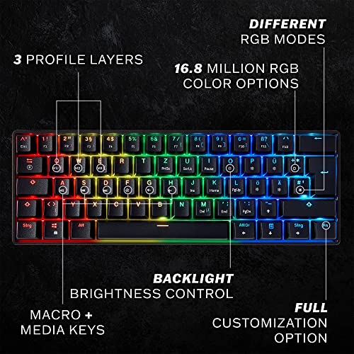 HK GAMING GK61 Mechanical Gaming Keyboard 60 Percent | 61 RGB Rainbow LED Backlit Programmable Keys | USB Wired | for Mac and Windows PC | Hotswap Gateron Optical Red Switches | Black