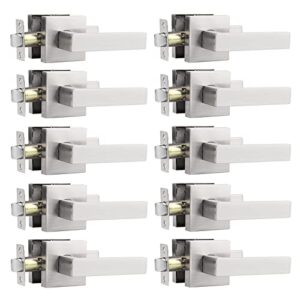 probrico 10 pack satin nickel door levers for hall and closet,passage function contractor pack,square lockset leverset modern style,interior door handles heavy duty