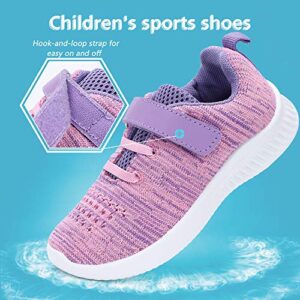 nerteo Girls&Boys Running Shoes, Casual Comfort Walking Sneakers for Kids, Strap Tennis Shoes Purple/Pink 3 M US Little Kid