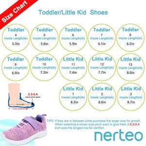 nerteo Girls&Boys Running Shoes, Casual Comfort Walking Sneakers for Kids, Strap Tennis Shoes Purple/Pink 3 M US Little Kid