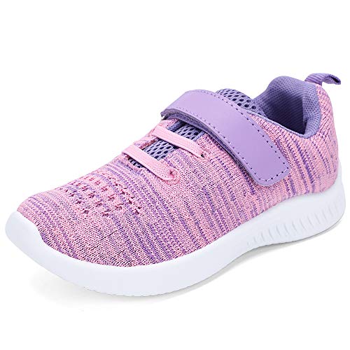 nerteo Girls&Boys Running Shoes, Casual Comfort Walking Sneakers for Kids, Strap Tennis Shoes Purple/Pink 3 M US Little Kid