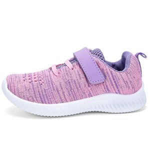 nerteo Girls&Boys Running Shoes, Casual Comfort Walking Sneakers for Kids, Strap Tennis Shoes Purple/Pink 3 M US Little Kid