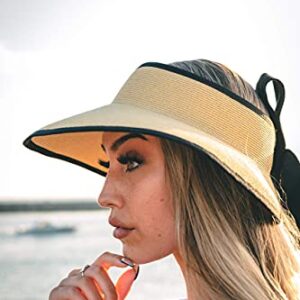 Pineapple&Star Vienna Visor Women’s Summer Sun Straw Foldable Hat UPF 50+ (Black)