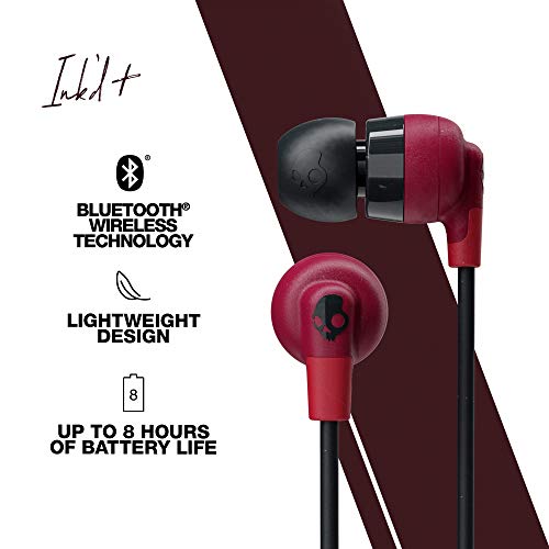 Skullcandy Ink'd+ In-Ear Wireless Earbuds, 8 Hr Battery, Microphone, Works with iPhone Android and Bluetooth Devices - Red