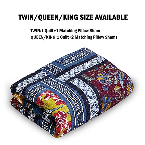 DECMAY 100% Cotton California King Quilt - Oversized King Bedspread, Handmade Real Patchwork Quilts for All Season, Lightweight Country Quilt Sets with 2 Pillowcase