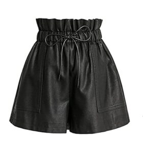 schhjzpj high waisted wide leg black faux leather shorts for women (black, l)