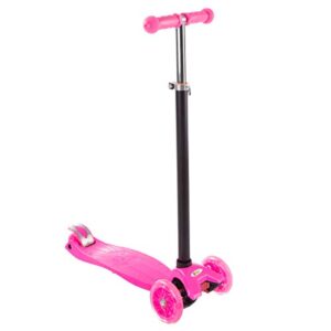 lil' rider kids scooter-beginner adjustable height handlebar, 3 led light-up wheels, kick scooter-fun balance riding toy for girls and boys (pink) (80-tk166610p)