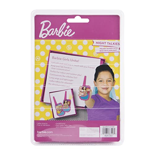 Barbie Night Action Molded Walkie Talkies for Kids WT2-01082 | Safe and Flexible Antenna, 1000ft Range, Easy-to-Use Power Switch, Belt Clip, Pack of 2, Stylish Appearance, 2-Pack