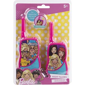 Barbie Night Action Molded Walkie Talkies for Kids WT2-01082 | Safe and Flexible Antenna, 1000ft Range, Easy-to-Use Power Switch, Belt Clip, Pack of 2, Stylish Appearance, 2-Pack