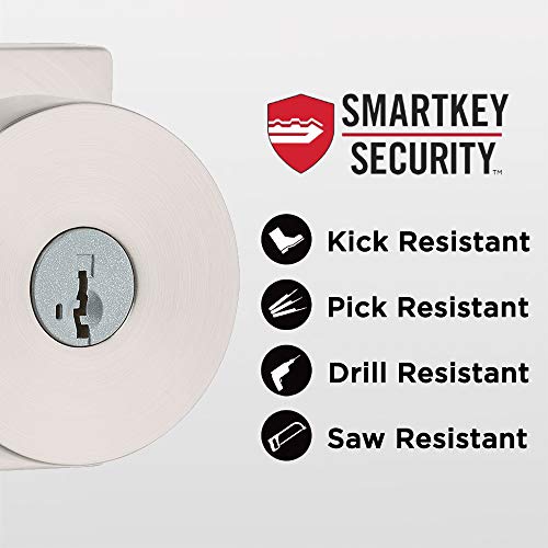 Kwikset Pismo Front Entry Locking Door Knob, Secure Keyed Exterior Entrance Handle, With Square Rose, SmartKey Re-Key Security Technology and Microban Protection in Satin Nickel