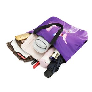 ICOLOR Light Purple Butterfly Gym Bag Shopping Tote Bags Shoulder Bag,Boys Girls Travel Beach Grocery Shoulder Bag with Zipper,Reusable Gym Picnic Work Daily Use Tote Bag(GymBag-02)