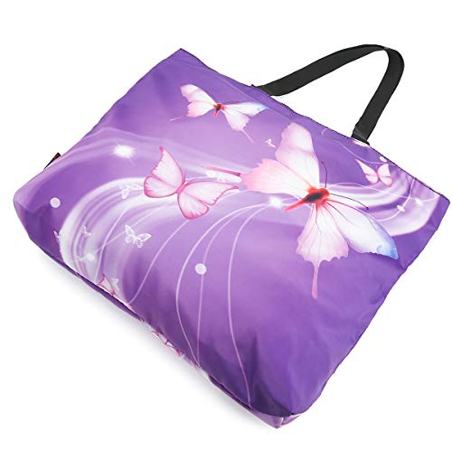 ICOLOR Light Purple Butterfly Gym Bag Shopping Tote Bags Shoulder Bag,Boys Girls Travel Beach Grocery Shoulder Bag with Zipper,Reusable Gym Picnic Work Daily Use Tote Bag(GymBag-02)