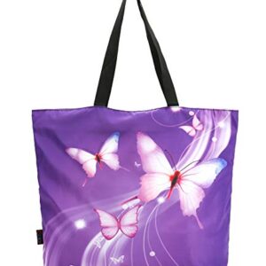 ICOLOR Light Purple Butterfly Gym Bag Shopping Tote Bags Shoulder Bag,Boys Girls Travel Beach Grocery Shoulder Bag with Zipper,Reusable Gym Picnic Work Daily Use Tote Bag(GymBag-02)