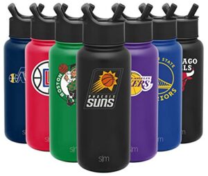 simple modern officially licensed nba phoenix suns water bottle with straw lid | vacuum insulated stainless steel 32oz thermos | summit collection | phoenix suns