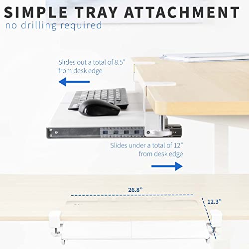 VIVO Large Keyboard Tray Under Desk Pull Out with Extra Sturdy C Clamp Mount System, 27 (33 Including Clamps) x 11 inch Slide-Out Platform Computer Drawer for Typing, White, MOUNT-KB05W