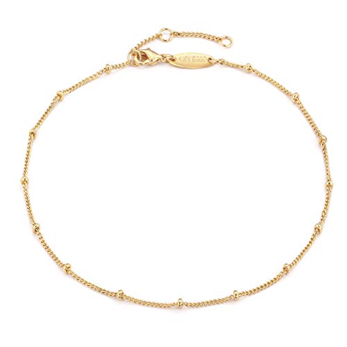 MEVECCO Anklet for Women Gold Satellite Chain 14K Gold Plated Dainty Boho Beach Summer Simple Foot Jewelry Ankle Bracelet for Girls