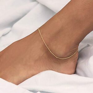 MEVECCO Anklet for Women Gold Satellite Chain 14K Gold Plated Dainty Boho Beach Summer Simple Foot Jewelry Ankle Bracelet for Girls