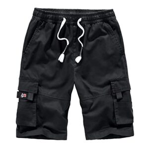 aptro men's elastic waistband cotton cargo shorts relaxed fit summer casual shorts a901 black 1x
