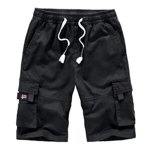 APTRO Men's Elastic Waistband Cotton Cargo Shorts Relaxed Fit Summer Casual Shorts A901 Black 1X