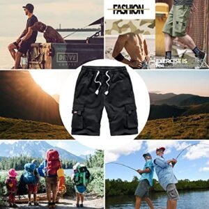 APTRO Men's Elastic Waistband Cotton Cargo Shorts Relaxed Fit Summer Casual Shorts A901 Black 1X